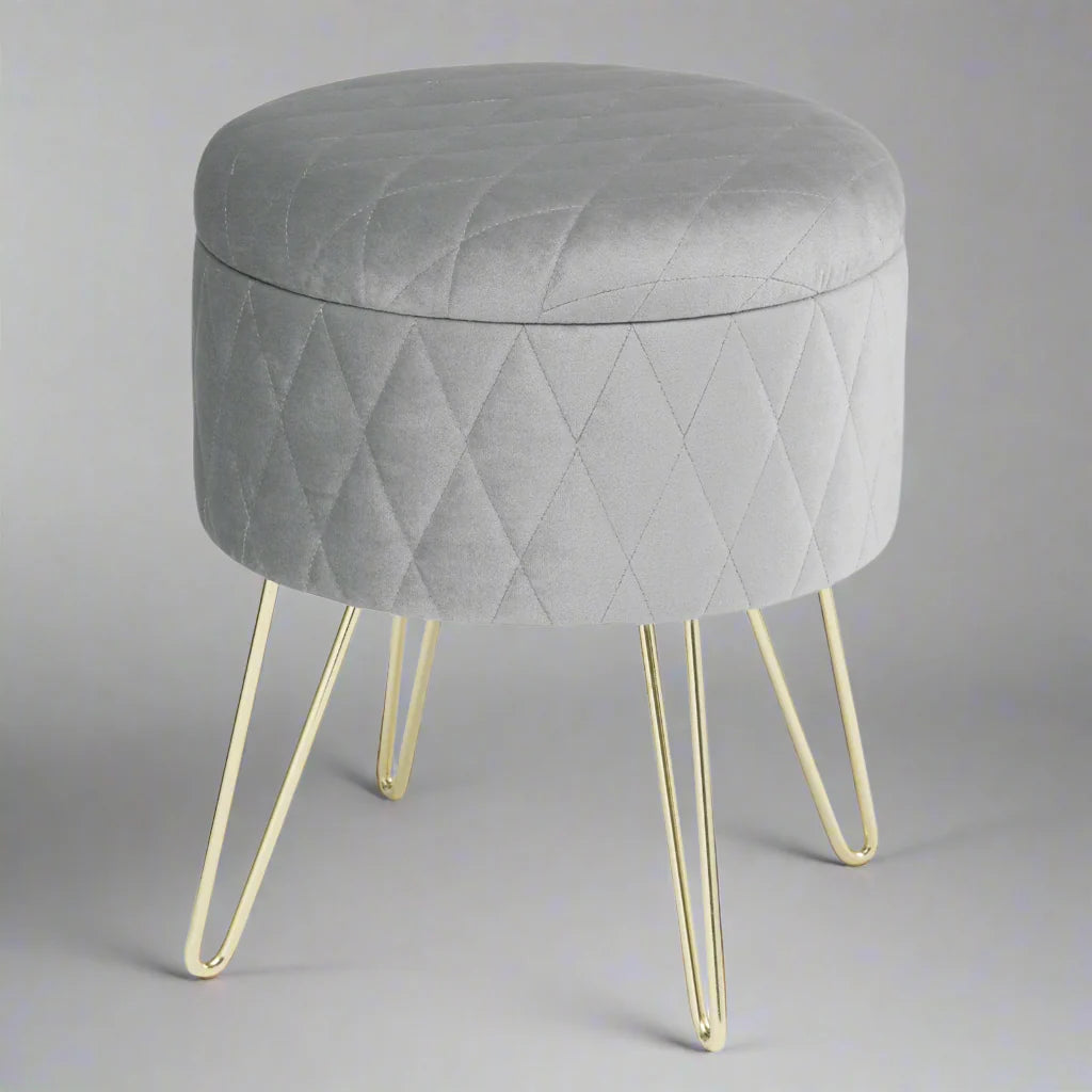 Tabouret Velours - VelvetRoundPuff™ - Gris Clair